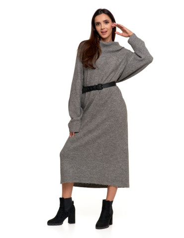 Sukienki - Swetrowa sukienka damska oversize z golfem SZARY - produkt 8