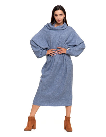 Sukienki - Swetrowa sukienka damska oversize z golfem GRANATOWY - produkt 1