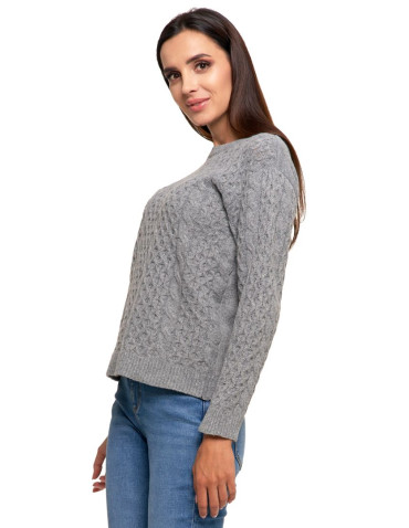 Swetry - Ciepły sweter damski ze splotem warkoczowym SZARY - produkt 5