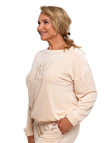 Bluzy - Bluza damska welurowa bez kaptura BEŻOWY - produkt 6