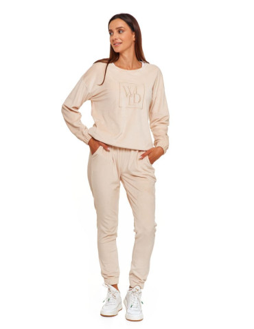 Bluzy - Bluza damska welurowa bez kaptura BEŻOWY - produkt 7
