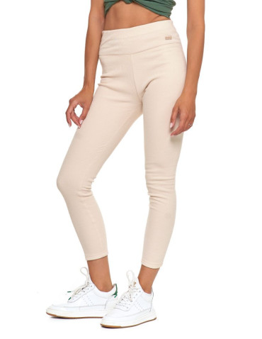 Legginsy - Prążkowane legginsy damskie z wysokim stanem ocieplane BEŻOWY - produkt 3
