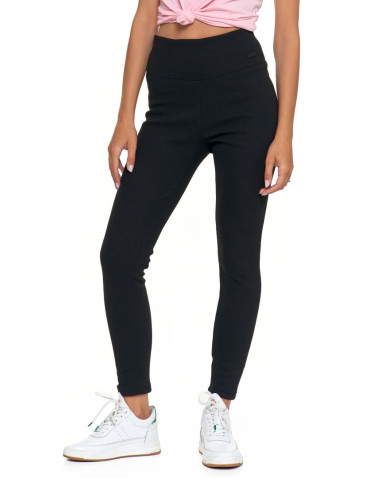 Legginsy - Prążkowane legginsy damskie z wysokim stanem ocieplane CZARNY - produkt 3