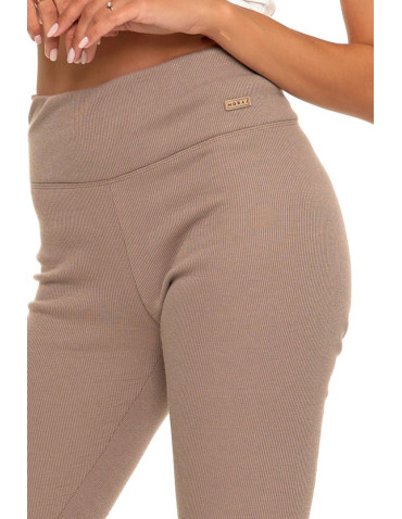 Legginsy - Prążkowane legginsy damskie z wysokim stanem ocieplane MOKKA - produkt 18