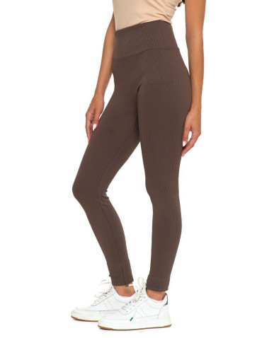 Legginsy - Legginsy damskie z wysokim stanem prążkowane sportowe MOKKA - produkt 5