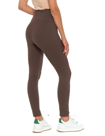 Legginsy - Legginsy damskie z wysokim stanem prążkowane sportowe MOKKA - produkt 6
