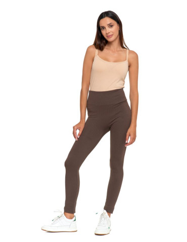 Legginsy - Legginsy damskie z wysokim stanem prążkowane sportowe MOKKA - produkt 1