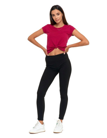 Legginsy - Prążkowane legginsy damskie z wysokim stanem CZARNY - produkt 6