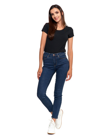 Spodnie - Jeansy spodnie damskie skinny z wysokim stanem GRANATOWY - produkt 7