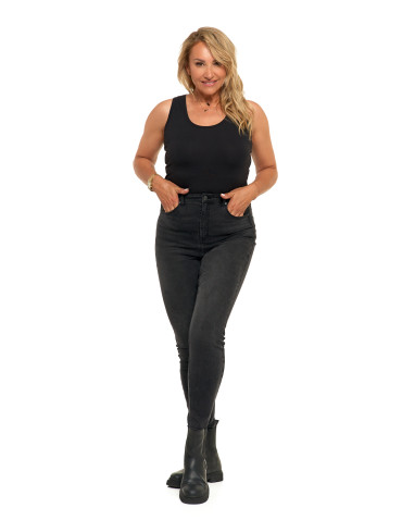 Spodnie - Jeansy skinny spodnie damskie z wysokim stanem CZARNY - produkt 2