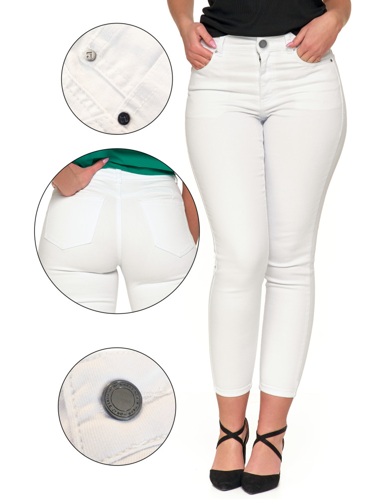 Spodnie - Białe spodnie damskie jeansy skinny push up z wysokim stanem BIAŁY - produkt moraj.pl 3