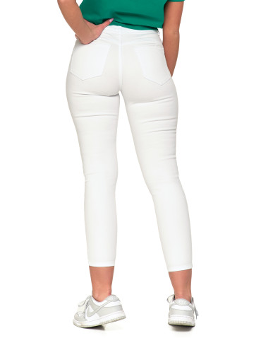 Spodnie - Białe spodnie damskie jeansy skinny push up z wysokim stanem BIAŁY - produkt 5