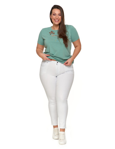 Spodnie - Białe spodnie damskie jeansy skinny push up z wysokim stanem BIAŁY - produkt 2