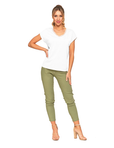 Koszulki i topy - Koszulka damska T-shirt oversize z dekoltem w serek BIAŁY - produkt 2