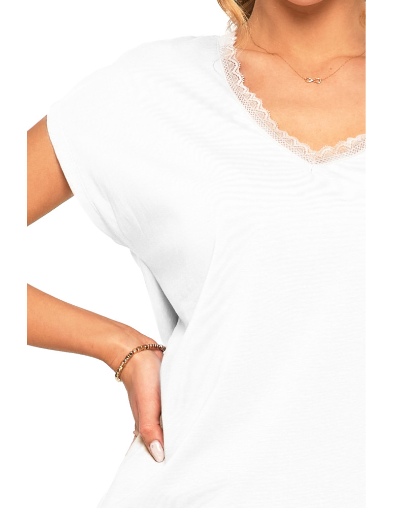 Koszulki i topy - Koszulka damska T-shirt oversize z dekoltem w serek BIAŁY - produkt moraj.pl 3