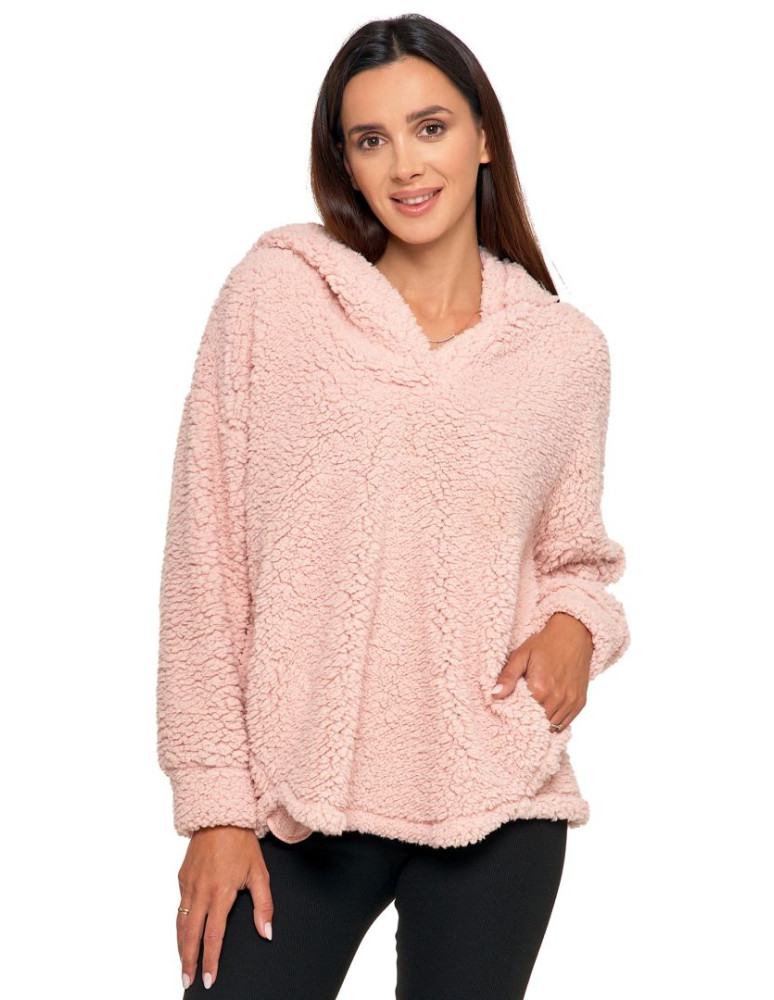 Bluzy - Pluszowa bluza damska z kapturem RÓŻOWY - produkt moraj.pl 1
