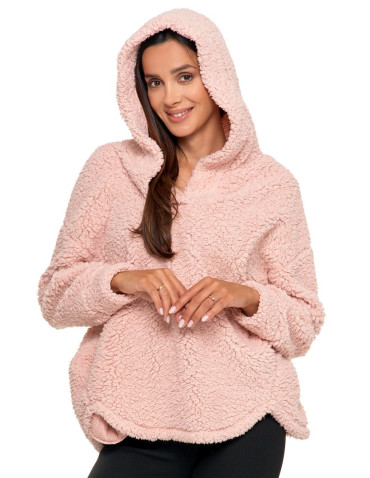Bluzy - Pluszowa bluza damska z kapturem RÓŻOWY - produkt 2