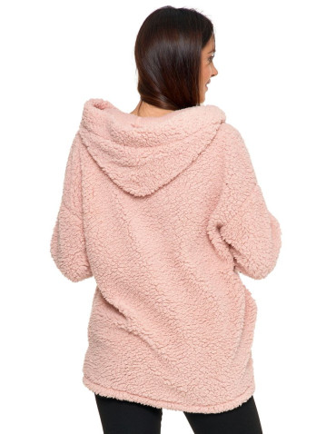 Bluzy - Pluszowa bluza damska z kapturem RÓŻOWY - produkt 3