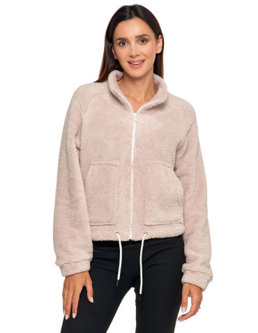 Bluzy - Pluszowa bluza damska sherpa z zamkiem błyskawicznym BEŻOWY - produkt 1