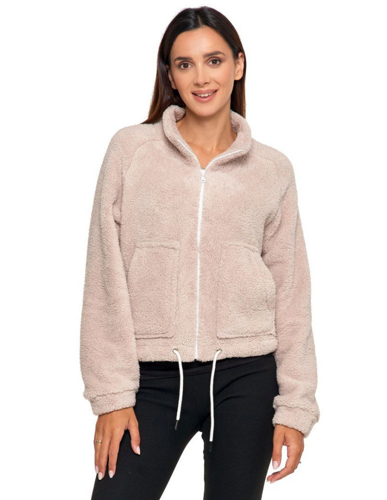 Bluzy - Pluszowa bluza damska sherpa z zamkiem błyskawicznym BEŻOWY - produkt moraj.pl 1