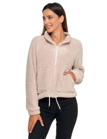 Bluzy - Pluszowa bluza damska sherpa z zamkiem błyskawicznym BEŻOWY - produkt 4