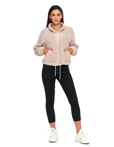 Bluzy - Pluszowa bluza damska sherpa z zamkiem błyskawicznym BEŻOWY - produkt 6