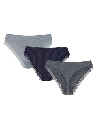 Figi - Majtki damskie figi mini bikini w kropeczki z koronką 3-pak WIELOKOLOROWY - produkt 1