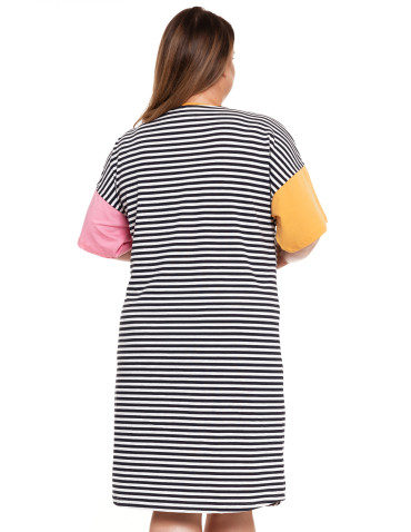 Koszule nocne - Koszula nocna damska w paski z kolorowymi rękawami Plus Size WZÓR 1 - produkt 4