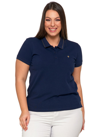 Polo - Koszulka damska polo bawełniana złote wykończenie Premium GRANATOWY - produkt 1