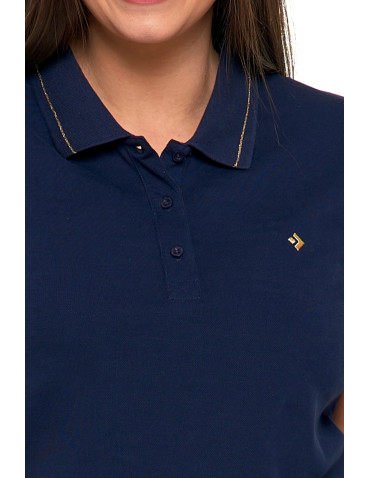 Polo - Koszulka damska polo bawełniana złote wykończenie Premium GRANATOWY - produkt 2