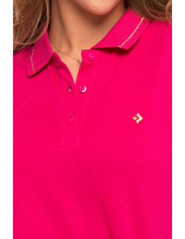Polo - Koszulka damska polo bawełniana złote wykończenie Premium FUKSJA - produkt 3