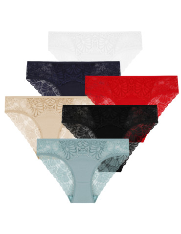 Figi - Majtki damskie figi bikini wykończone koronką 6-pak WIELOKOLOROWY - produkt 1