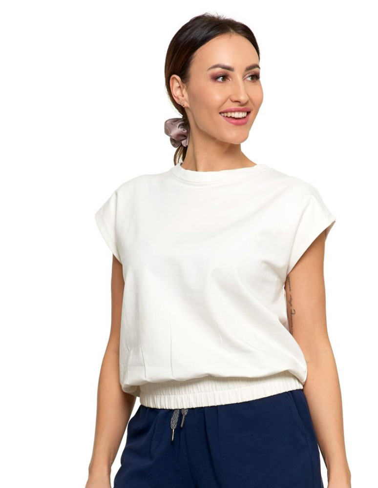 Bluzki i koszule - Bluzka damska dzianinowa typu crop top KREMOWY - produkt moraj.pl 1