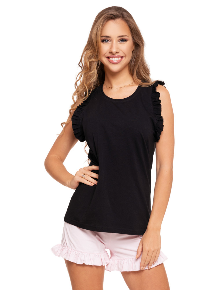 Na ramiączkach - Piżama damska bawełniana bez rękawów z falbankami Plus Size CZARNY - produkt moraj.pl 1