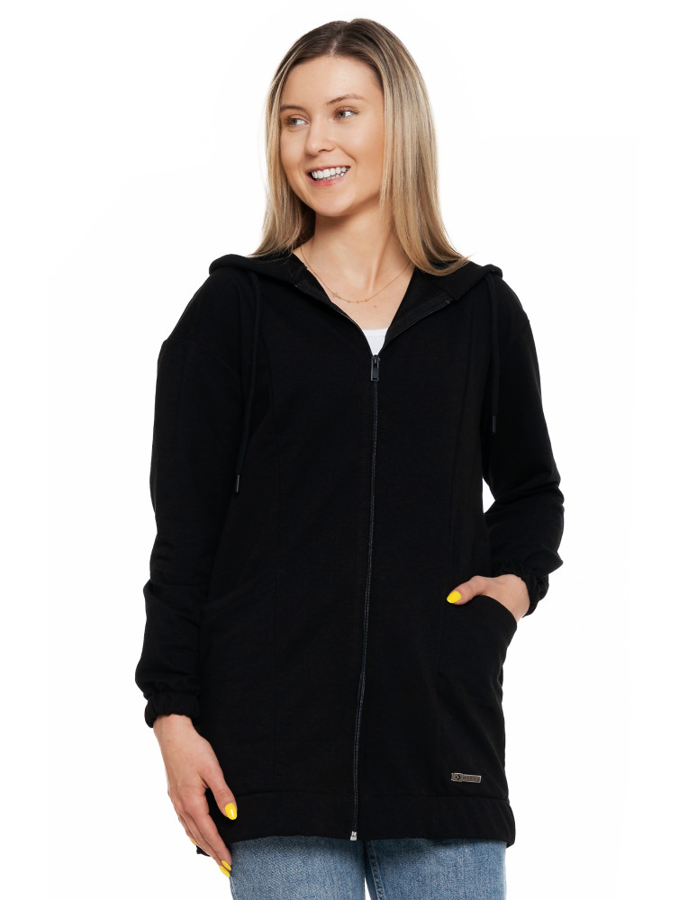 Bluzy - Bluza damska długa z głębokimi kieszeniami CZARNY - produkt moraj.pl 5