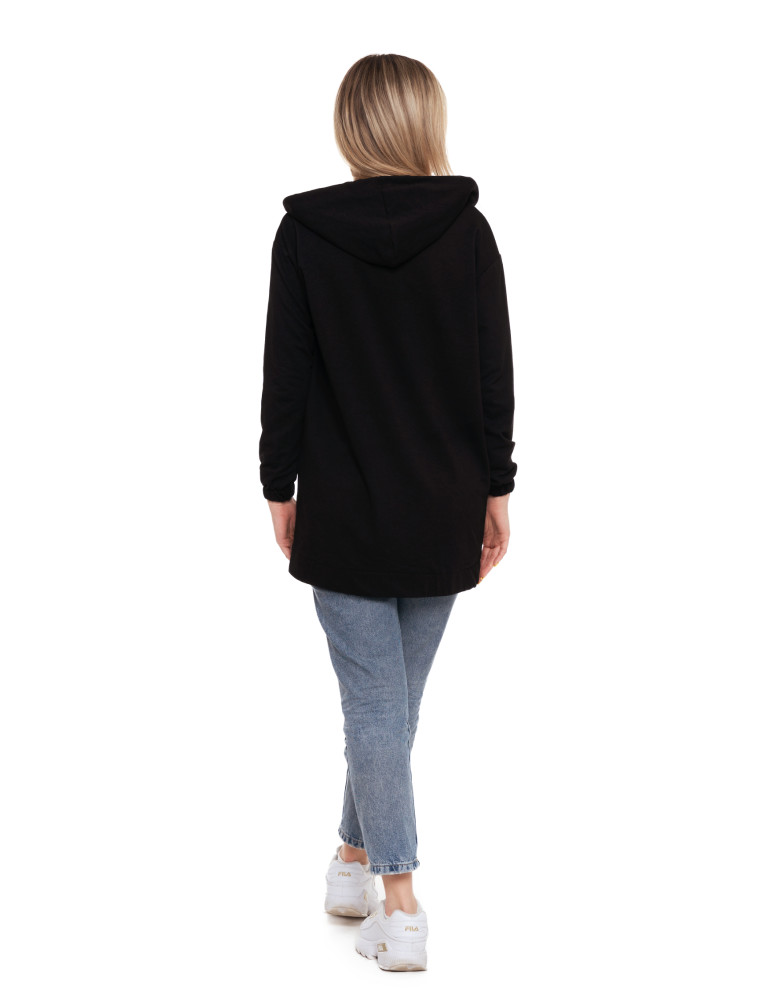 Bluzy - Bluza damska długa z głębokimi kieszeniami CZARNY - produkt moraj.pl 11