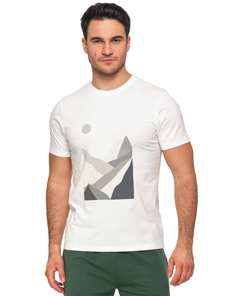 Koszulki, topy, koszule - Biała koszulka męska bawełniana T-shirt z nadrukiem gór BIAŁY - produkt moraj.pl 1