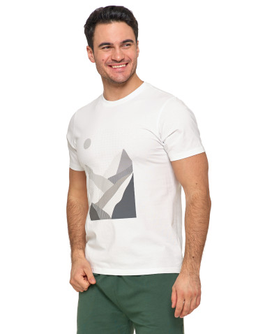 Koszulki, topy, koszule - Biała koszulka męska bawełniana T-shirt z nadrukiem gór BIAŁY - produkt 2