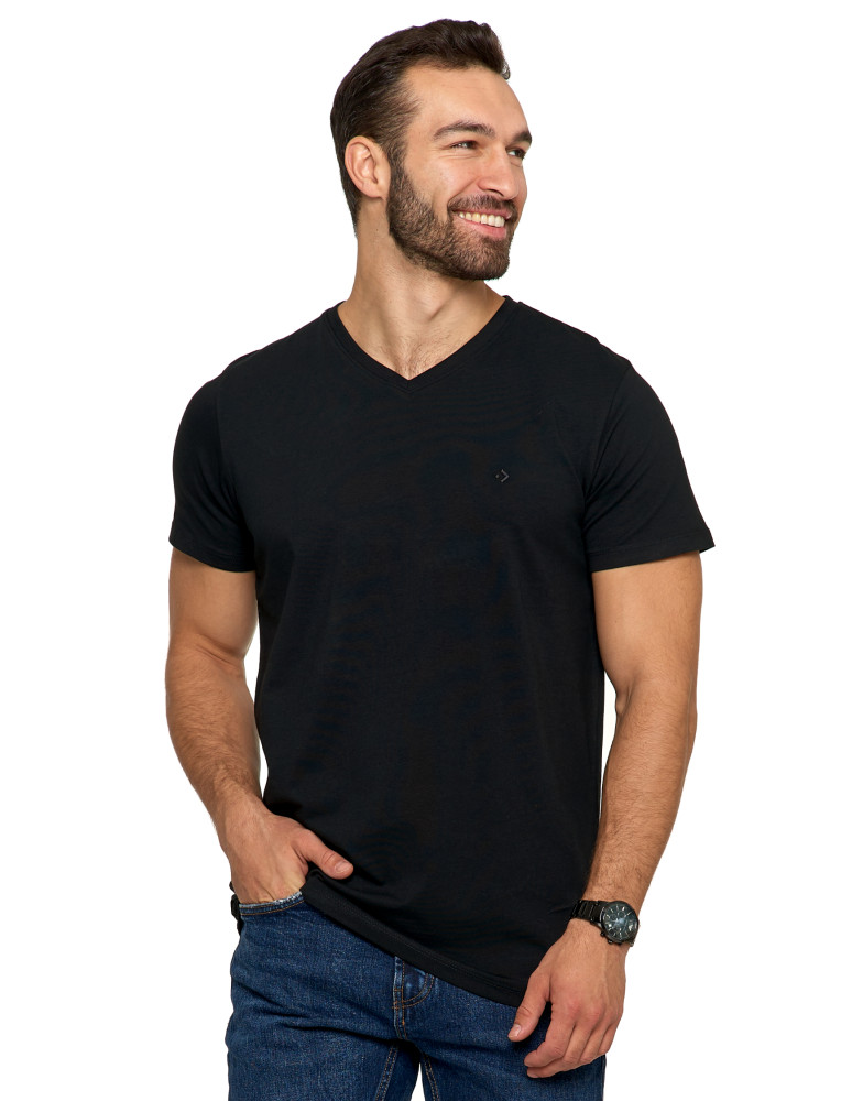 Koszulki, topy, koszule - Koszulka męska bawełna Premium T-shirt dekolt w serek CZARNY - produkt moraj.pl 1