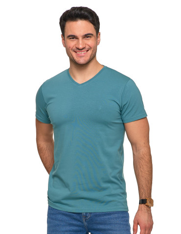 Koszulki, topy, koszule - Koszulka męska bawełna Premium T-shirt dekolt w serek MIĘTA - produkt 1