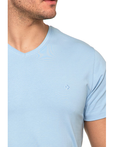 Koszulki, topy, koszule - Koszulka męska bawełna Premium T-shirt dekolt w serek JASNY NIEBIESKI - produkt 3