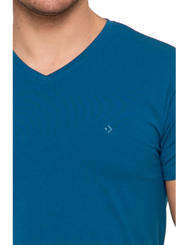 Koszulki, topy, koszule - Koszulka męska bawełna Premium T-shirt dekolt w serek CIEMNY NIEBIESKI - produkt 3