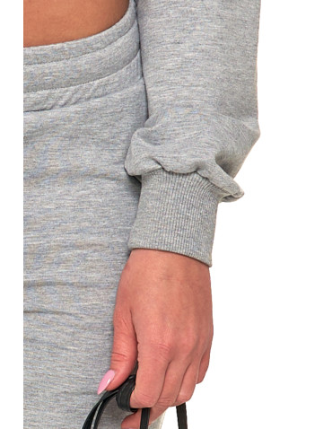 Bluzy - Bluza dresowa damska crop-top z kapturem i wiązaniem SZARY - produkt 5