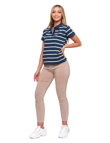 Polo - Koszulka polo damska bawełniana w paski GRANATOWY - produkt 5
