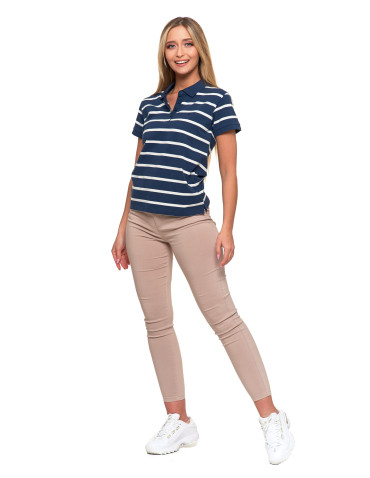 Polo - Koszulka polo damska bawełniana w paski GRANATOWY - produkt 7