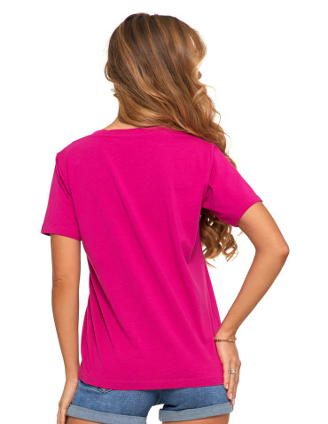 Koszulki i topy - Koszulka damska bawełna Premium T-shirt dekolt w serek FUKSJA - produkt 2