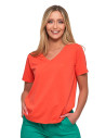Koszulka damska bawełna Premium T-shirt dekolt w serek KORALOWY