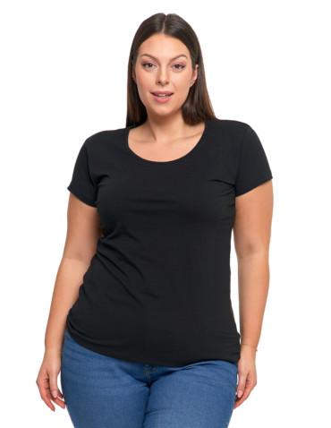 Koszulki i topy - T-shirt damski z okrągłym dekoltem plus size CZARNY - produkt 1
