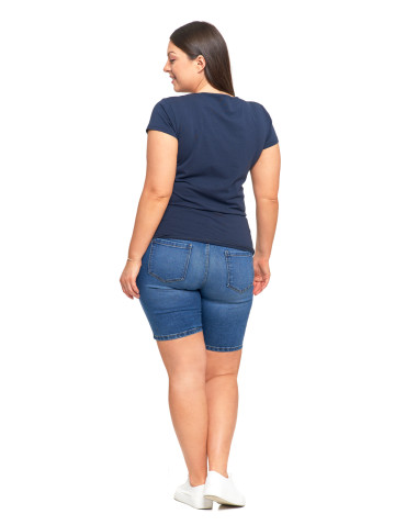 Koszulki i topy - T-shirt damski z okrągłym dekoltem plus size GRANATOWY - produkt 7