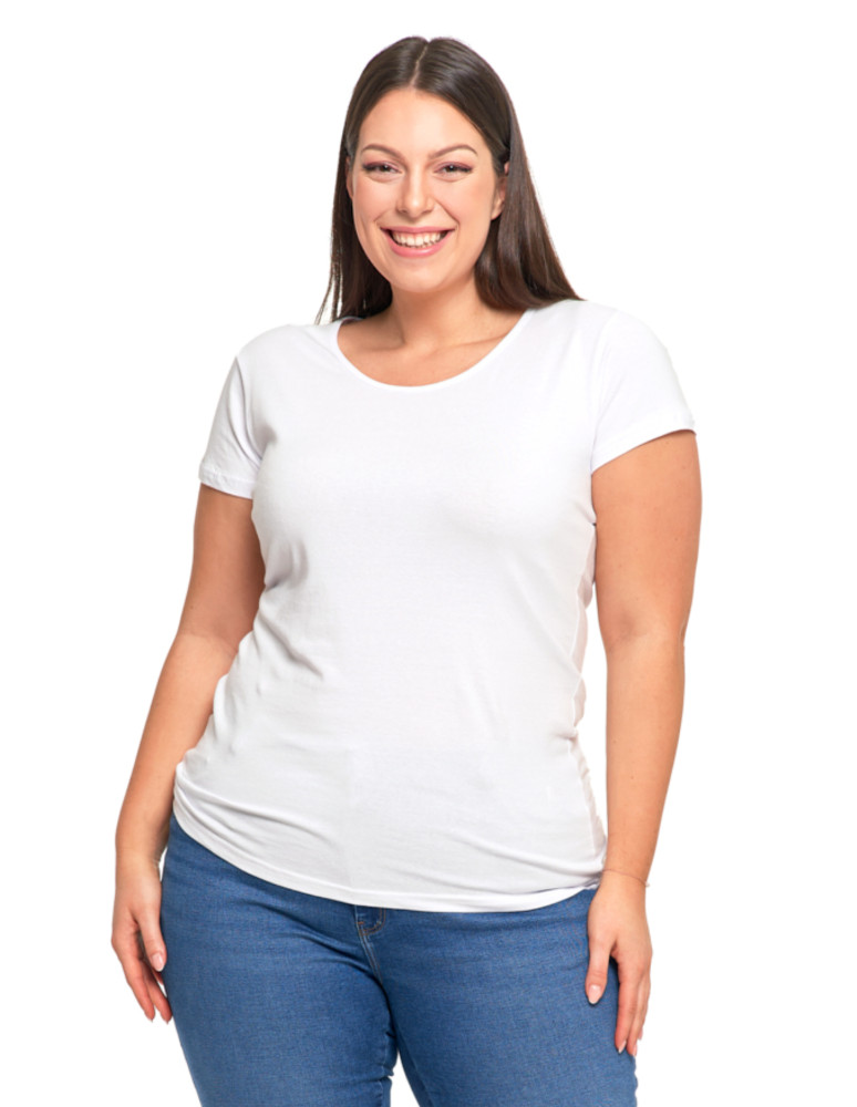 Koszulki i topy - T-shirt damski z okrągłym dekoltem plus size BIAŁY - produkt moraj.pl 1